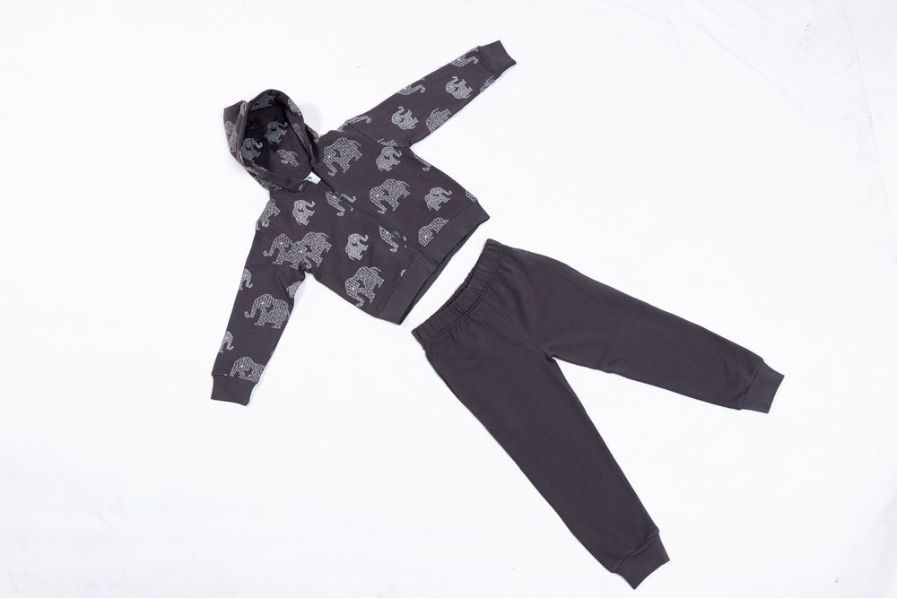 Grey kolam-elephant hoodie and jogger set