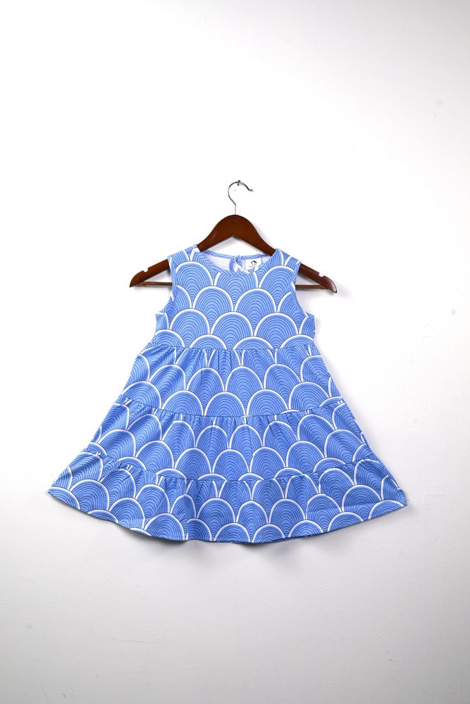 Blue Ripple Dress with a fish-scale pottery print